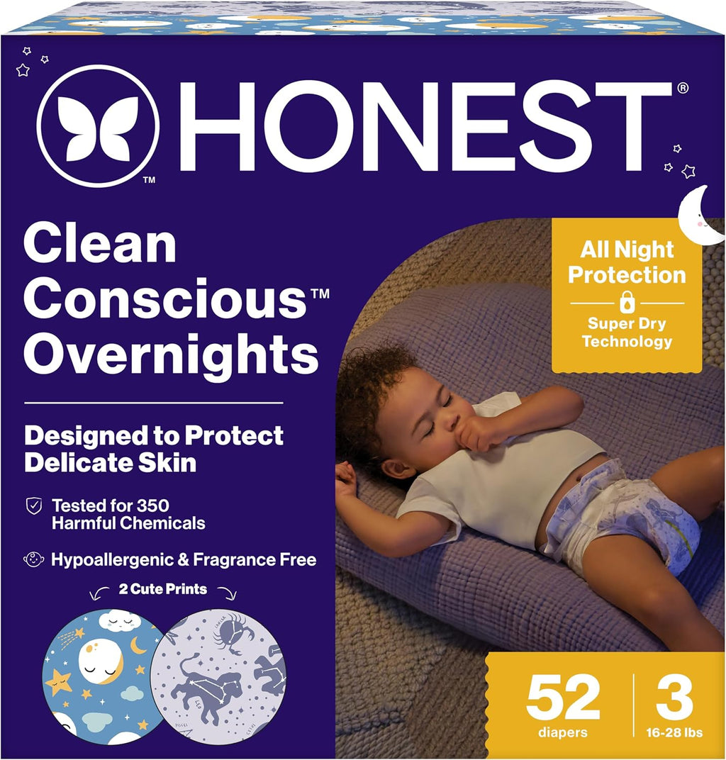 The Honest Company Overnight Diapers, Cozy Cloud, Size 3, 52 Count