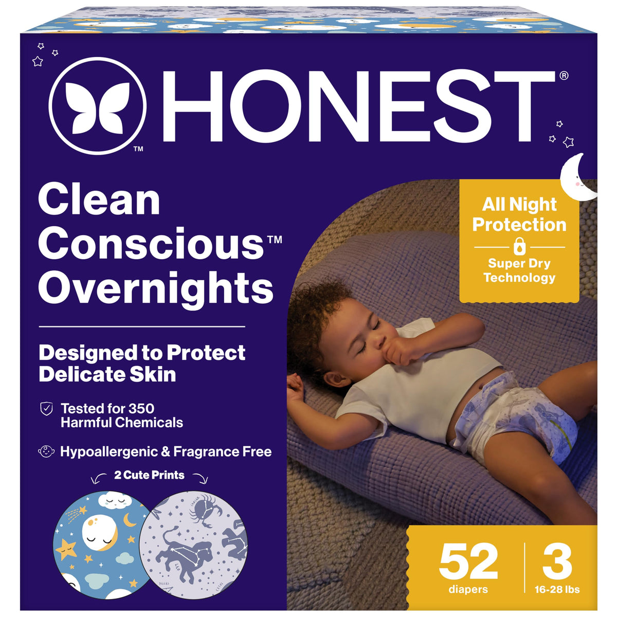 The Honest Company Overnight Diapers, Cozy Cloud, Size 3, 52 Count