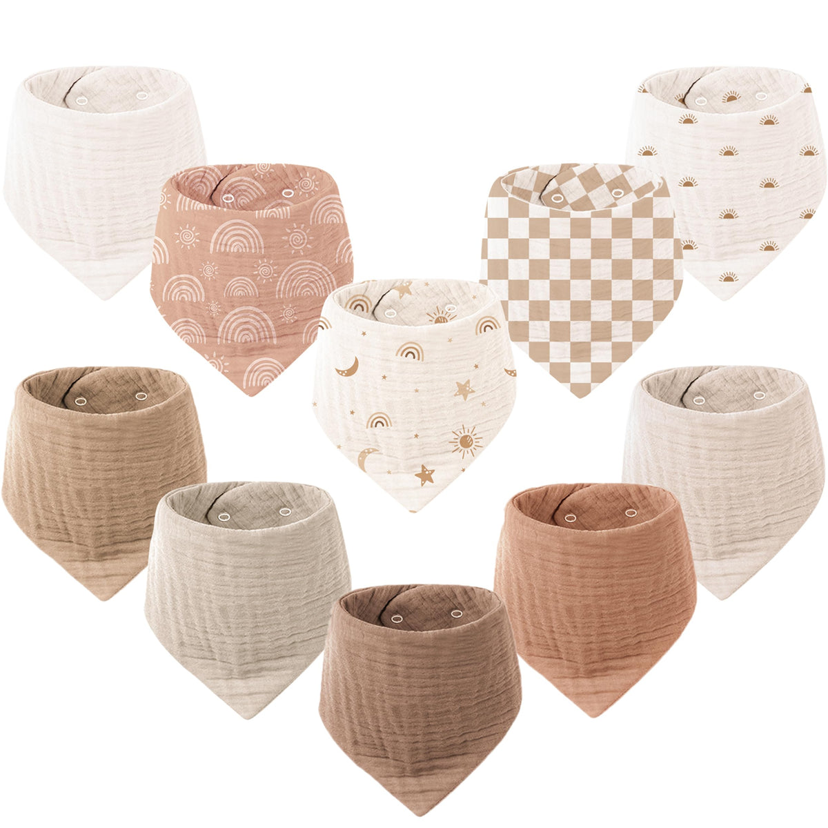 Konssy 10 Pack Baby Muslin Bandana Bibs for Drooling and Teething