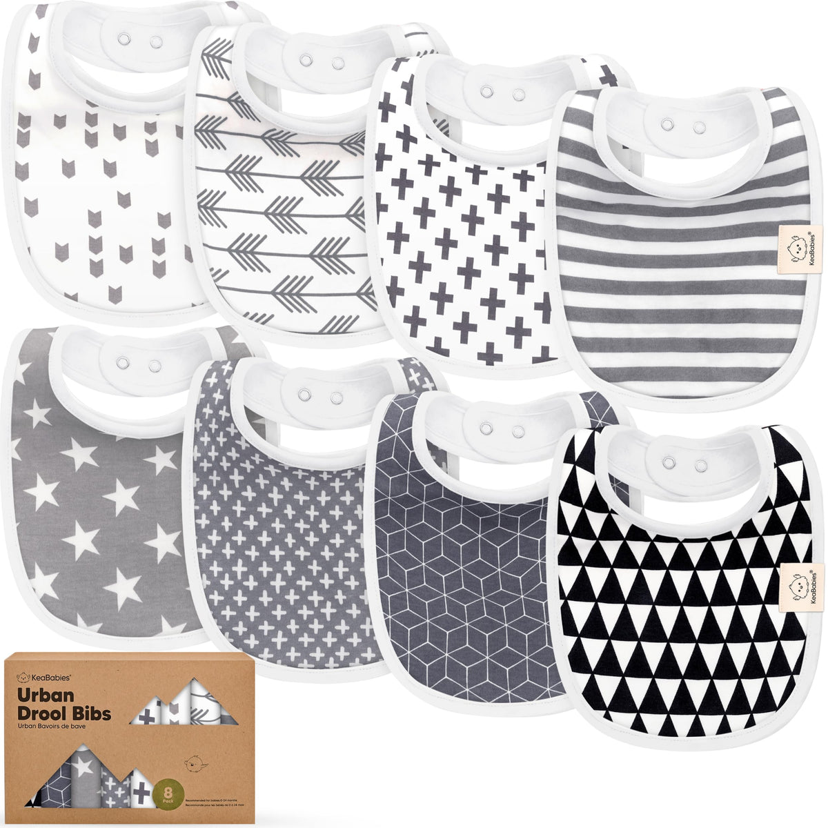 KeaBabies 8-Pack Organic Baby Bibs for Drooling and Teething (Sweet Charm)