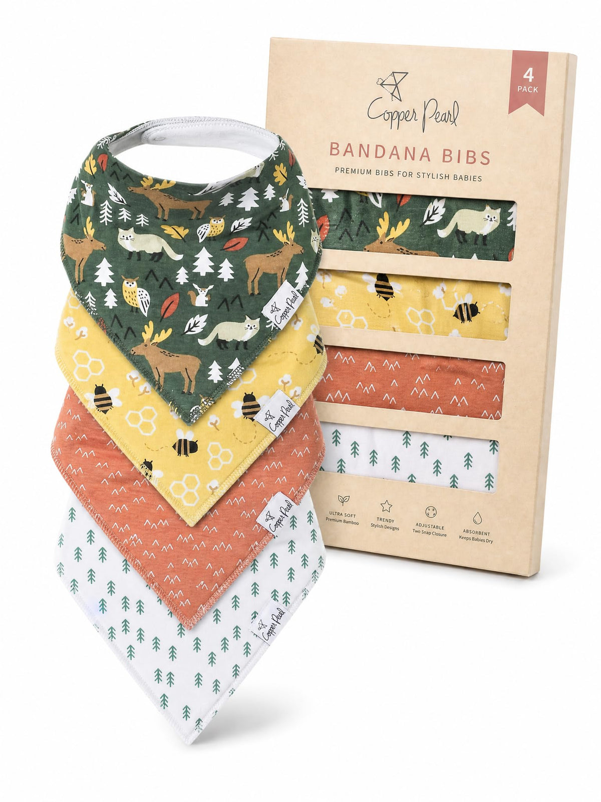 Copper Pearl Baby Bibs 4 Pack & 6 Pack, Bandana Drool Bibs for Baby Girl & Boy, Soft Cotton Bibs for Drooling and Teething