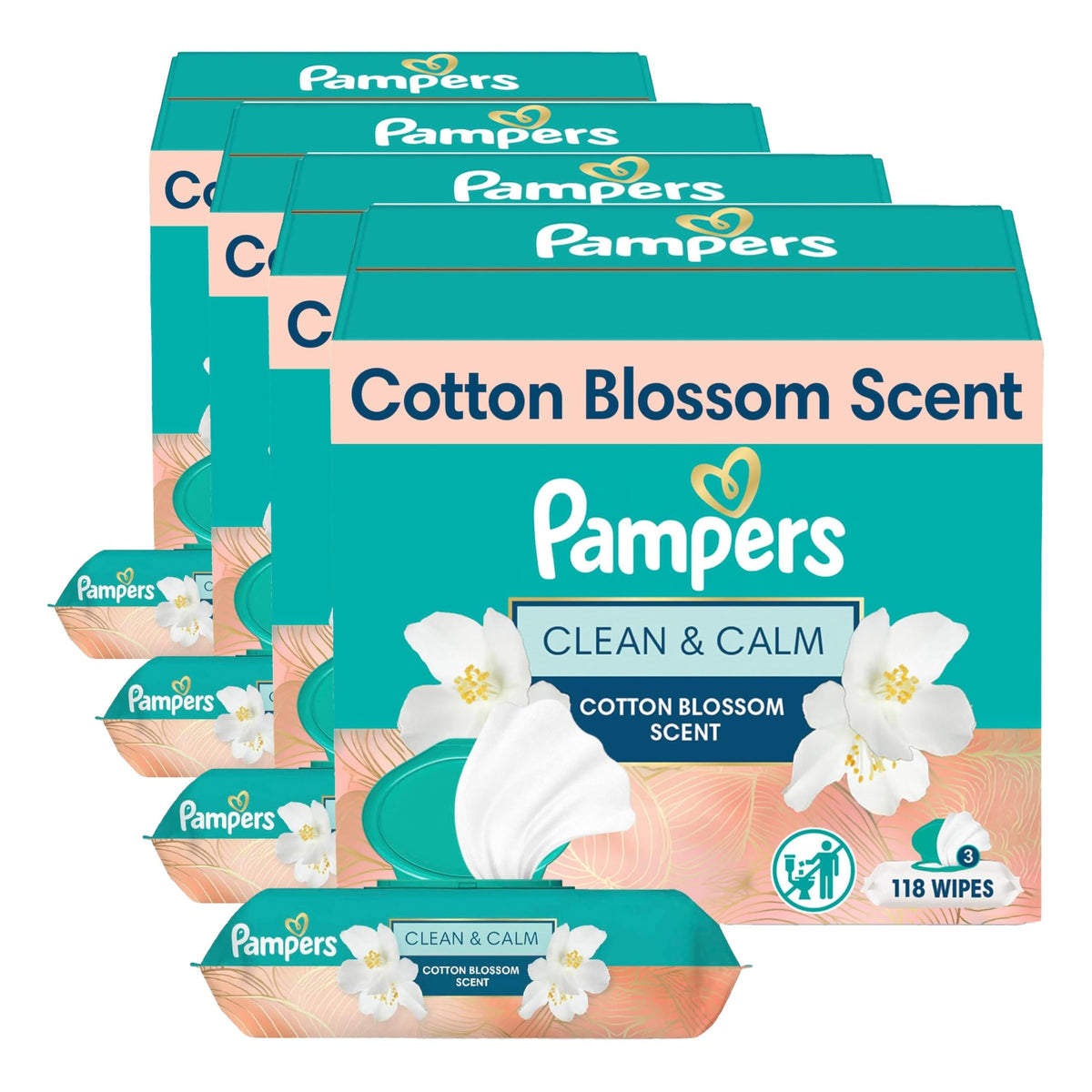 Pampers Wipes, Clean & Calm, Cotton Blossom Scent, 336 Wipes Total (6X Pop-Top Packs)