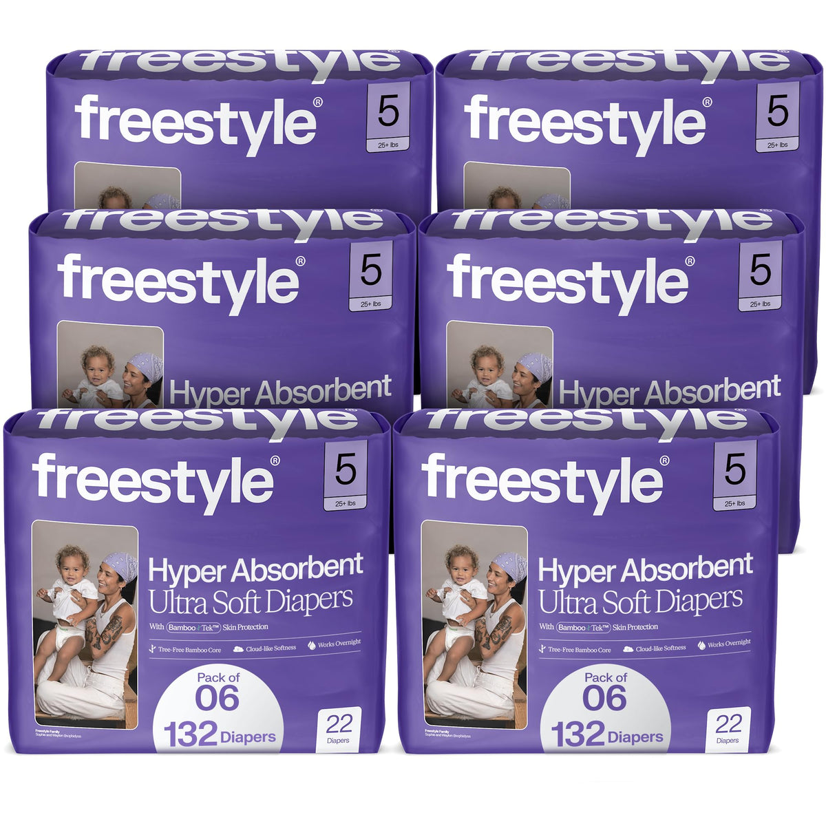 Freestyle BambooTek Diapers – (Size 4) Hyper Absorbent & Non-Toxic – Disposable Diapers for Sensitive Skin – Ultra Soft Diapers (22-37 lbs) – 144 Count