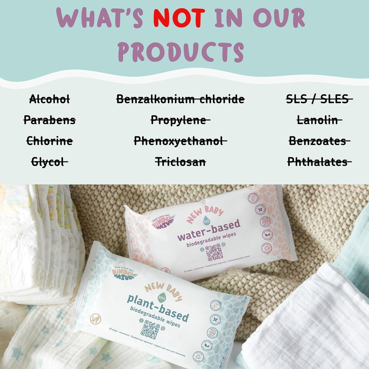 Kinder by Nature Plant Based Baby Wipes - 100% Biodegradable & Compostable, 672 Count (12 Packs of 56) - 99% Plant-Based Ingredients, Plastic-Free Wipes