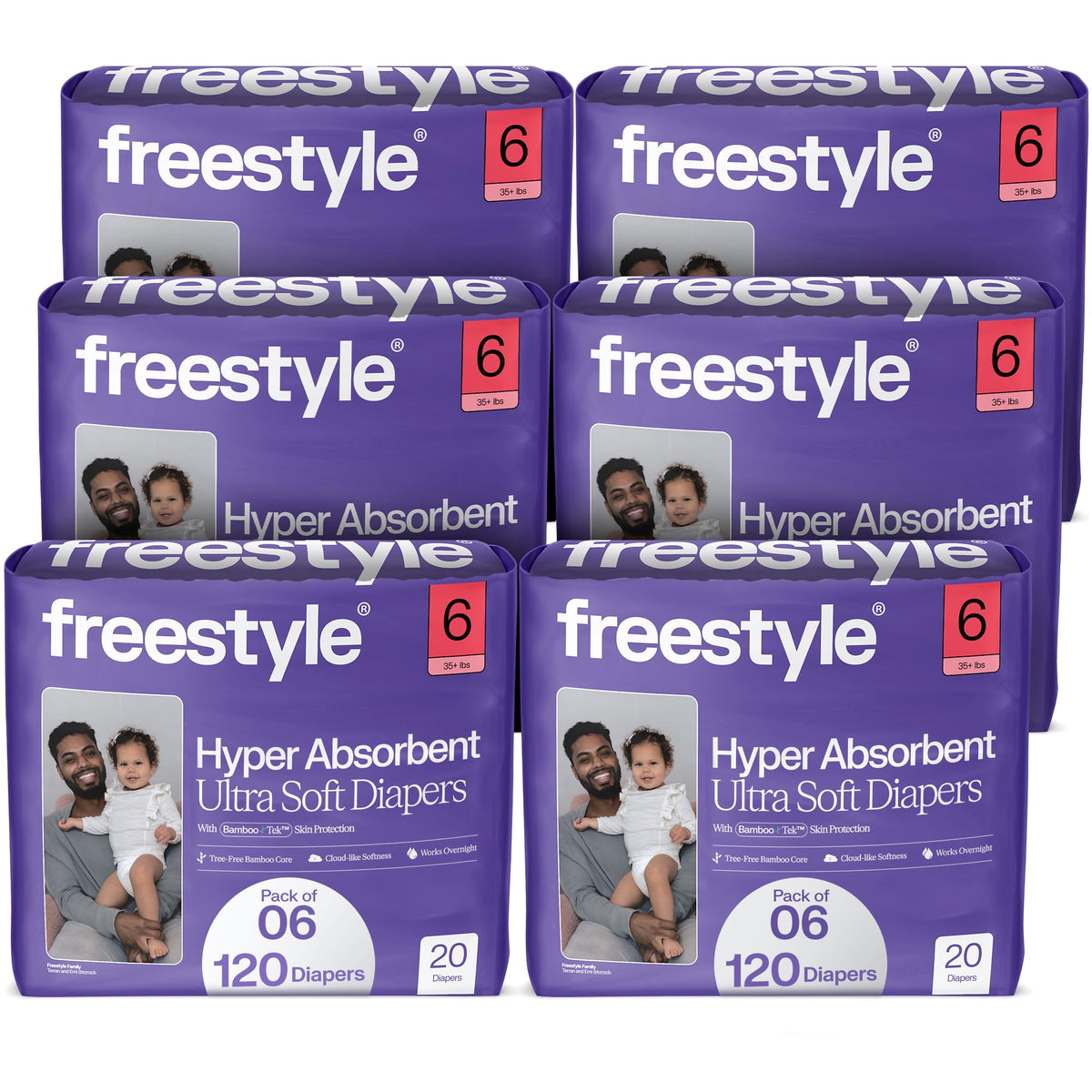 Freestyle BambooTek Diapers – (Size 4) Hyper Absorbent & Non-Toxic – Disposable Diapers for Sensitive Skin – Ultra Soft Diapers (22-37 lbs) – 144 Count