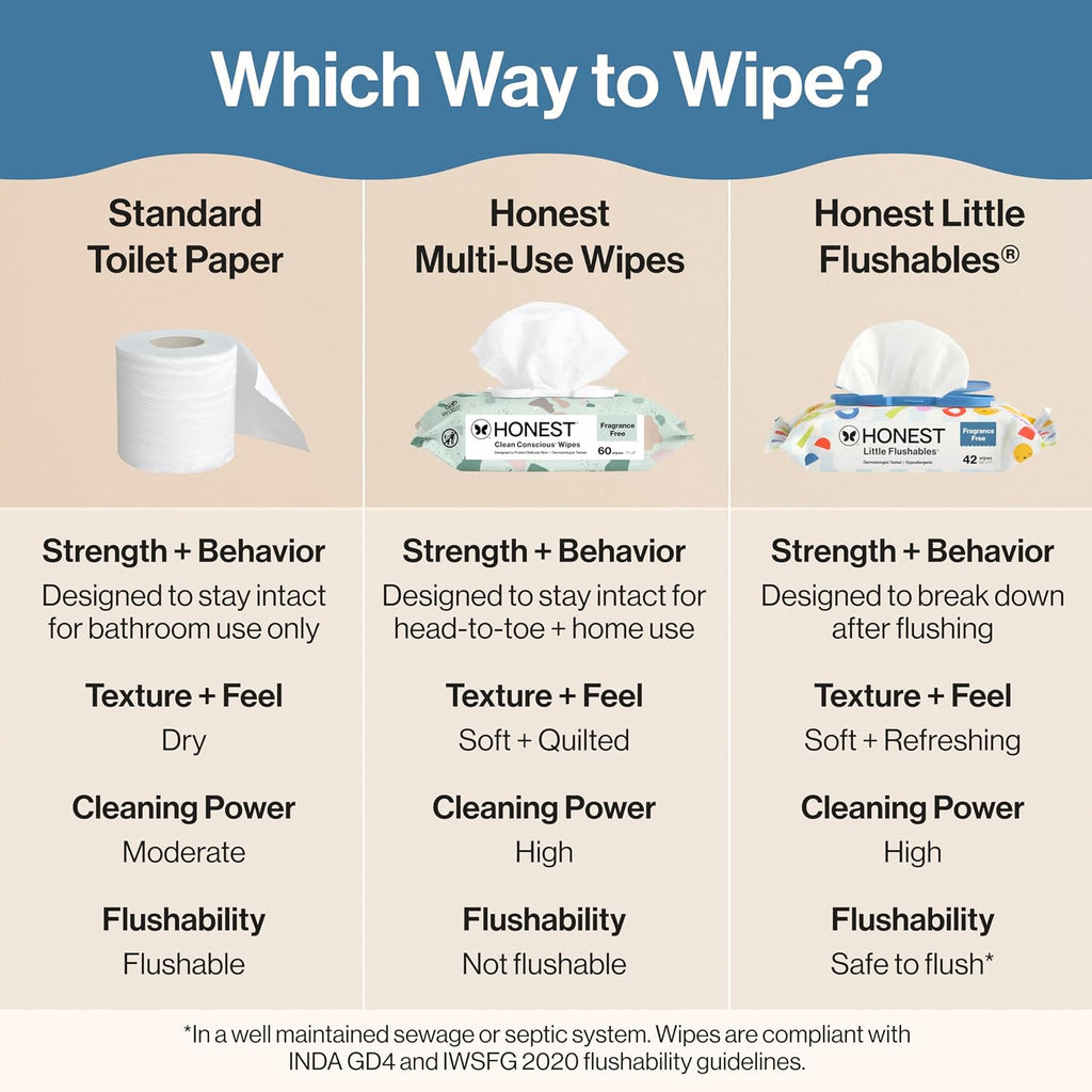 The Honest Company Toddler Flushable Wipes, Hypoallergenic, 126 Count