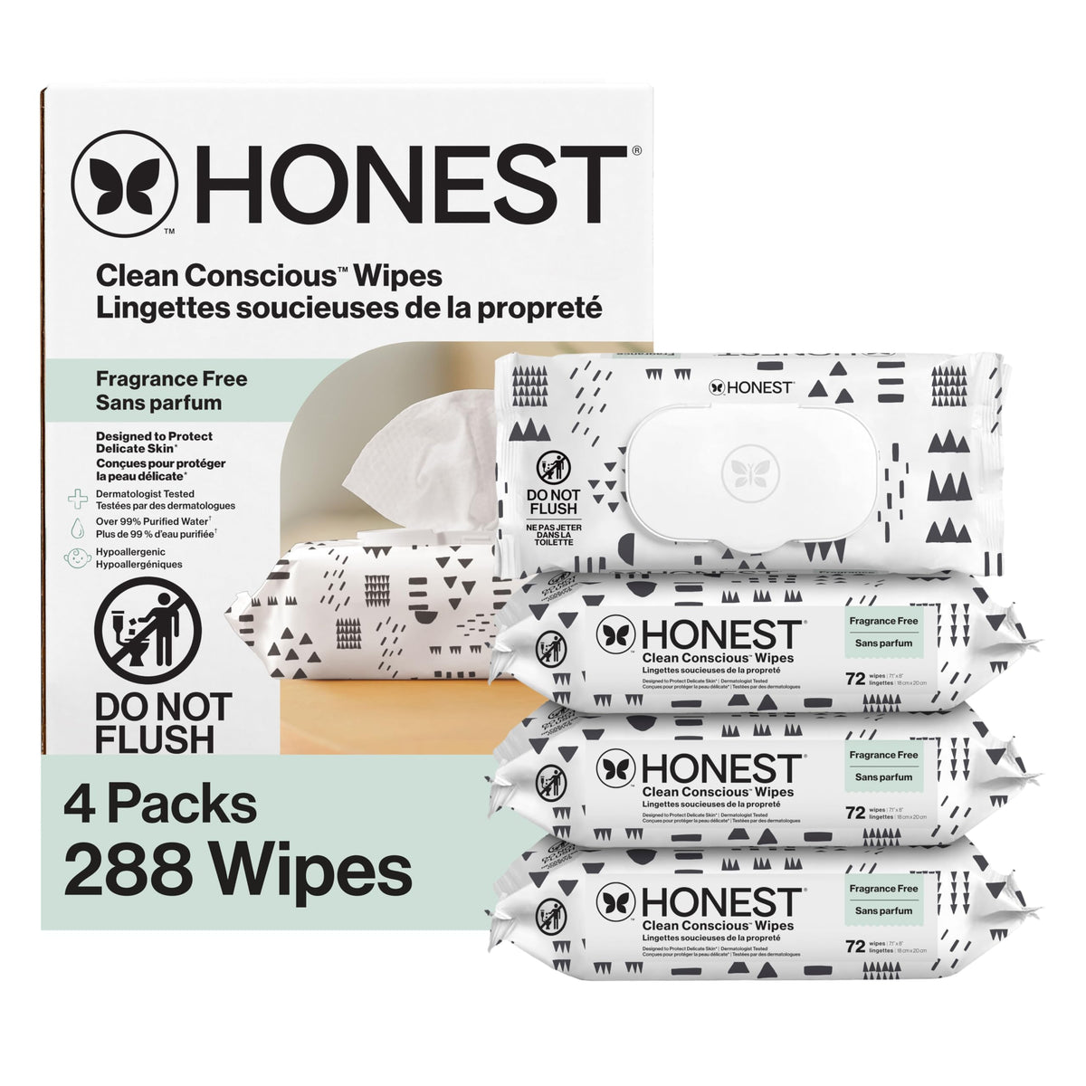 The Honest Company Multi-Use Baby Wipes, Geo Mood, 288 Count