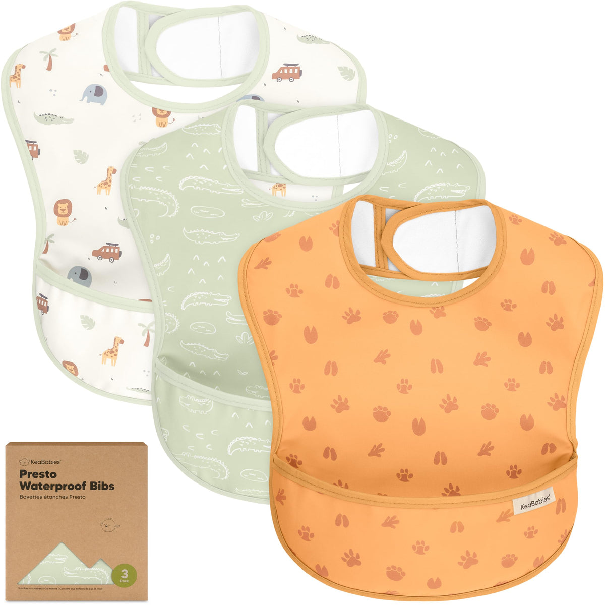 KeaBabies 3-Pack Waterproof Baby Bibs for Eating, Lightweight (Ocean)