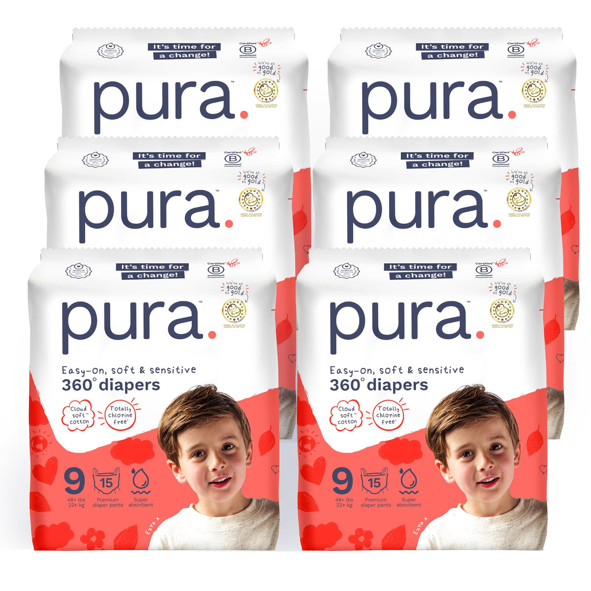 Pura 360° Stretch Diaper Pants Size 9 (48+ lbs) 45 Count