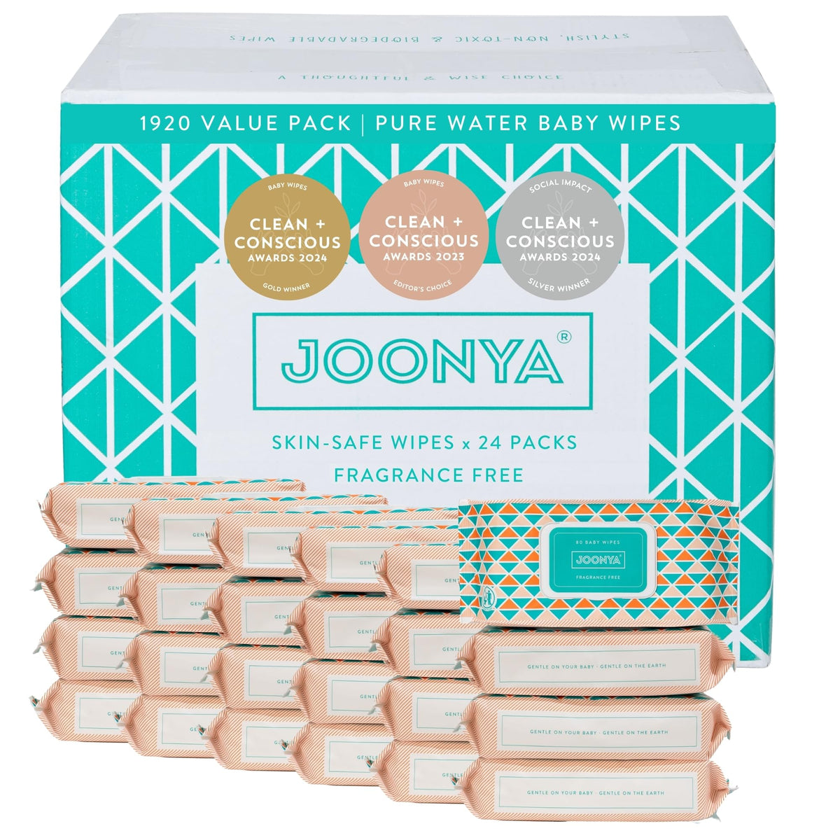 JOONYA Unscented Baby Wipes — Plant-Based, Fragrance-Free Bulk Diaper Wipes | Hypoallergenic, Non-Toxic & Biodegradable Wet Wipes for Sensitive Newborn Skin | 3 Packs of 80 (240 Total)
