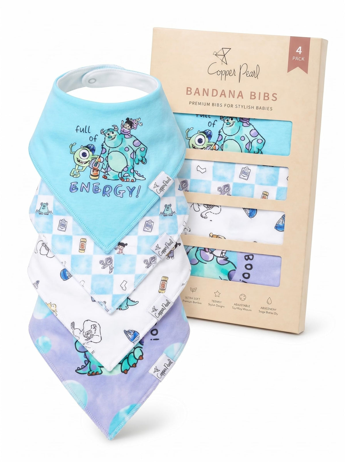 Copper Pearl Baby Bibs 4 Pack, Printed Bandana Drool Bibs for Baby Girl & Boy, Soft Cotton Drooling Teething Bibs