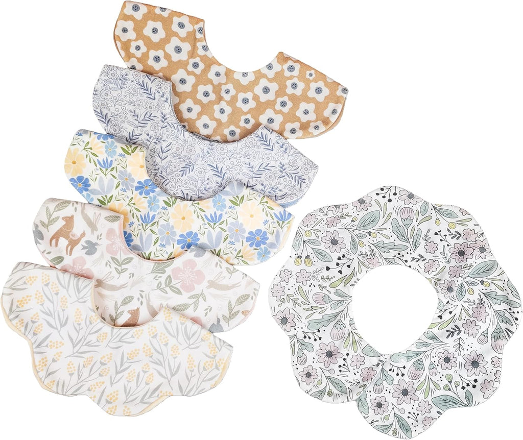 JUVA 6-Pack Organic Cotton Drool Bibs for Baby Girl or Boy, 360° Rotating