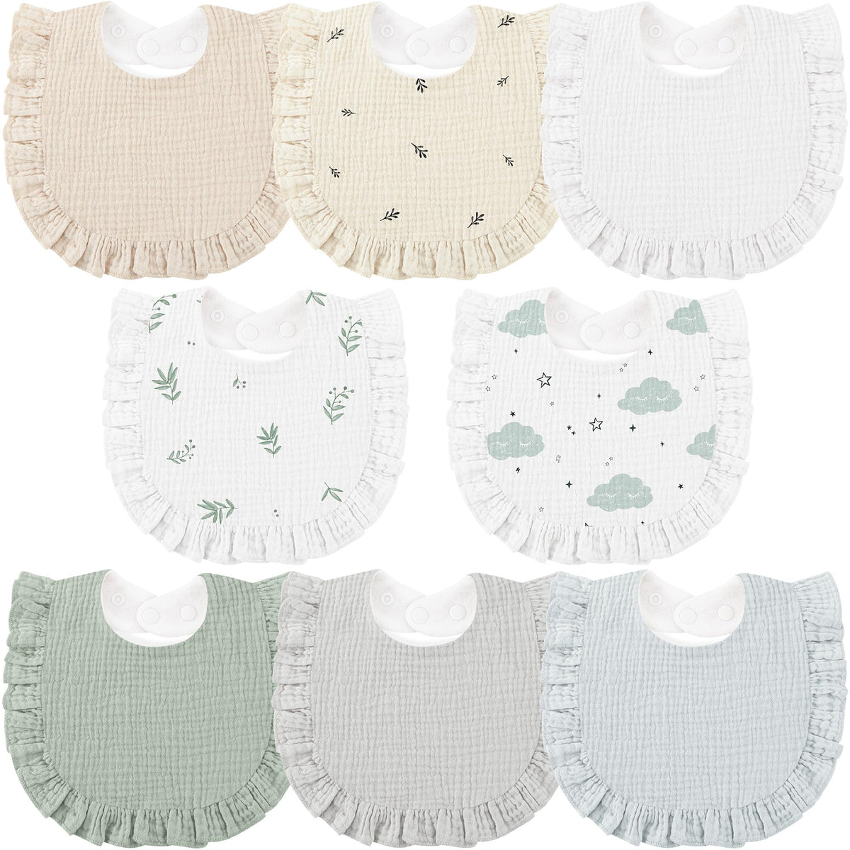 Bearmoss 8 Pack Muslin Baby Bibs for Drooling and Teething, Bibs for Girls