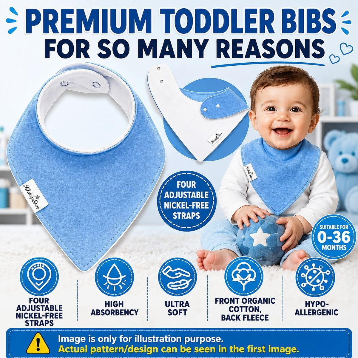 KiddyStar Premium Organic Cotton Bibs for Drooling & Teething Babies