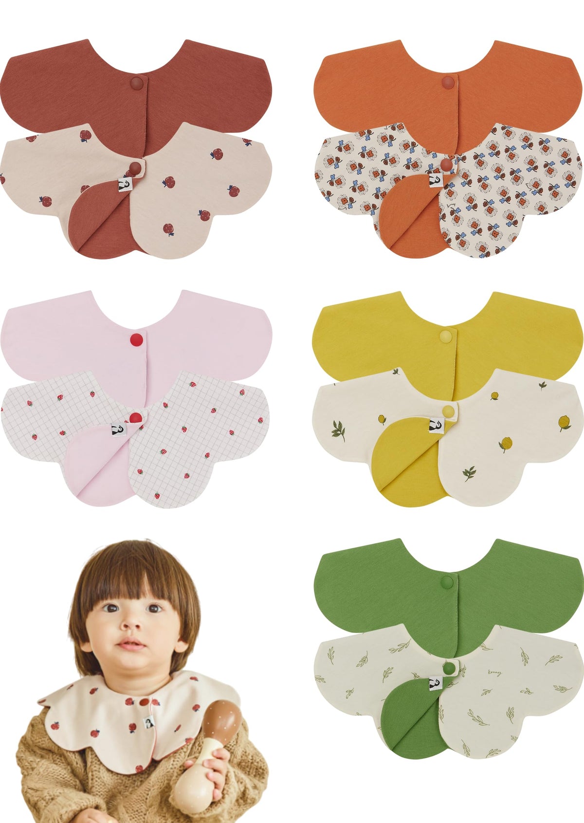 Konny Baby Bib 3/5/7-Pack Set, 360 ° Rotate, Soft and Absorbent Drooling for Toddler Boys Girls Baby Essentials