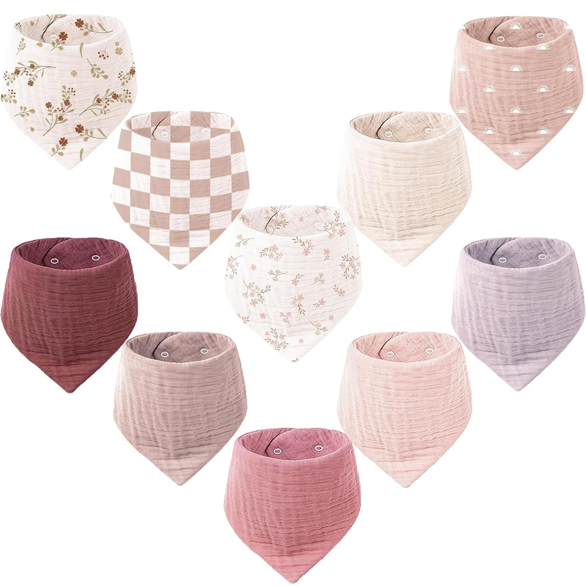 Konssy 10 Pack Baby Muslin Bandana Bibs for Drooling and Teething
