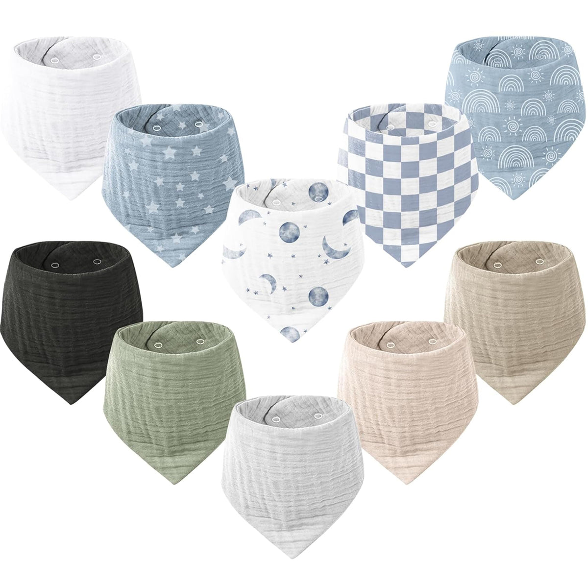 Konssy 10 Pack Baby Muslin Bandana Bibs for Drooling and Teething