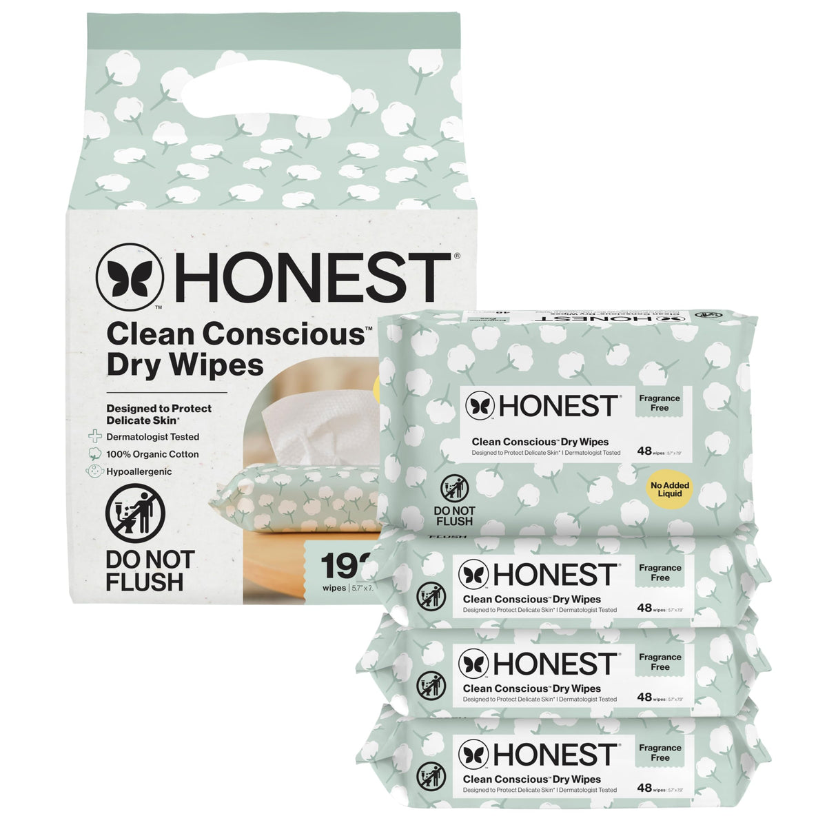The Honest Company 100% Pure Organic Cotton Dry Wipes, 192 Count