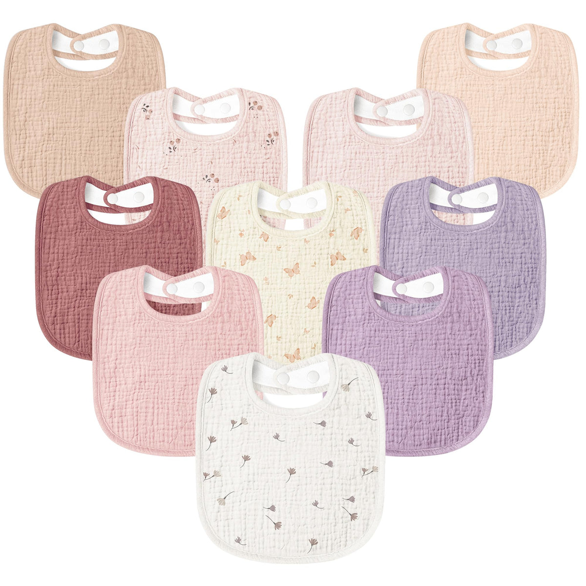 Susurration Muslin Baby Drool Bibs 10Pack Soft Square Adjustable Bandana Bibs for Unisex Baby Girls & Boys