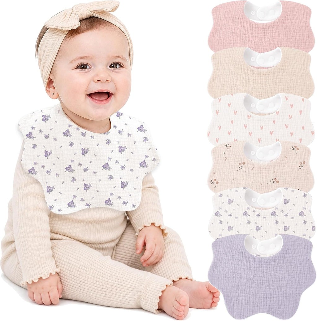 Bearmoss Muslin Baby Bibs for Drooling & Teething Cotton Drool Bib 6 Pack