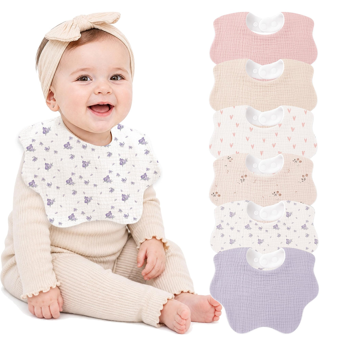 Bearmoss Muslin Baby Bibs for Drooling & Teething Cotton Drool Bib 6 Pack