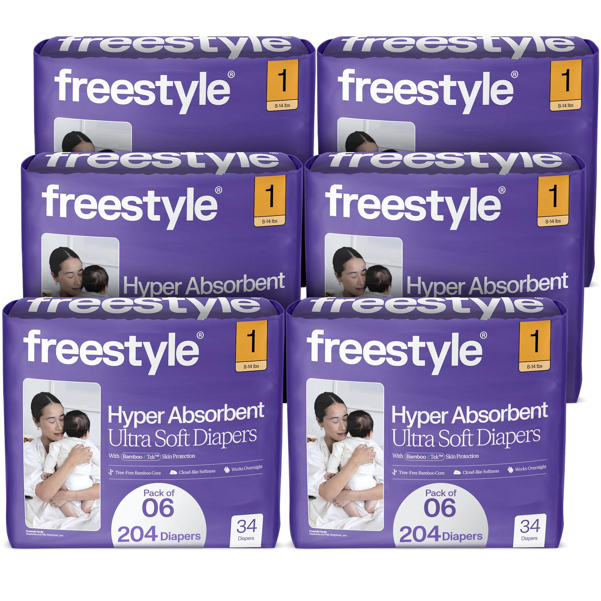 Freestyle BambooTek Diapers – (Size 4) Hyper Absorbent & Non-Toxic – Disposable Diapers for Sensitive Skin – Ultra Soft Diapers (22-37 lbs) – 144 Count
