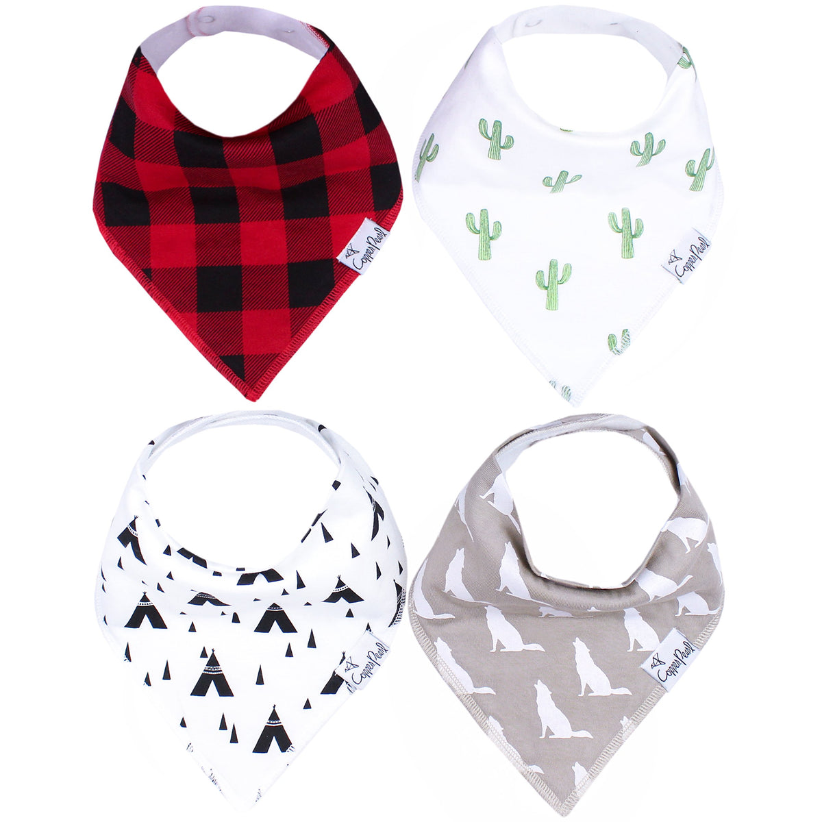 Copper Pearl Baby Bibs 4 Pack, Printed Bandana Drool Bibs for Baby Girl & Boy, Soft Cotton Drooling Teething Bibs