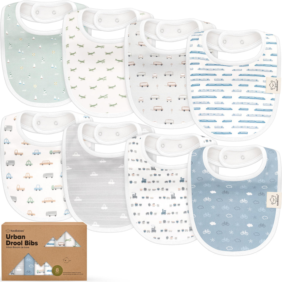 KeaBabies 8-Pack Organic Baby Bibs for Drooling and Teething (Sweet Charm)