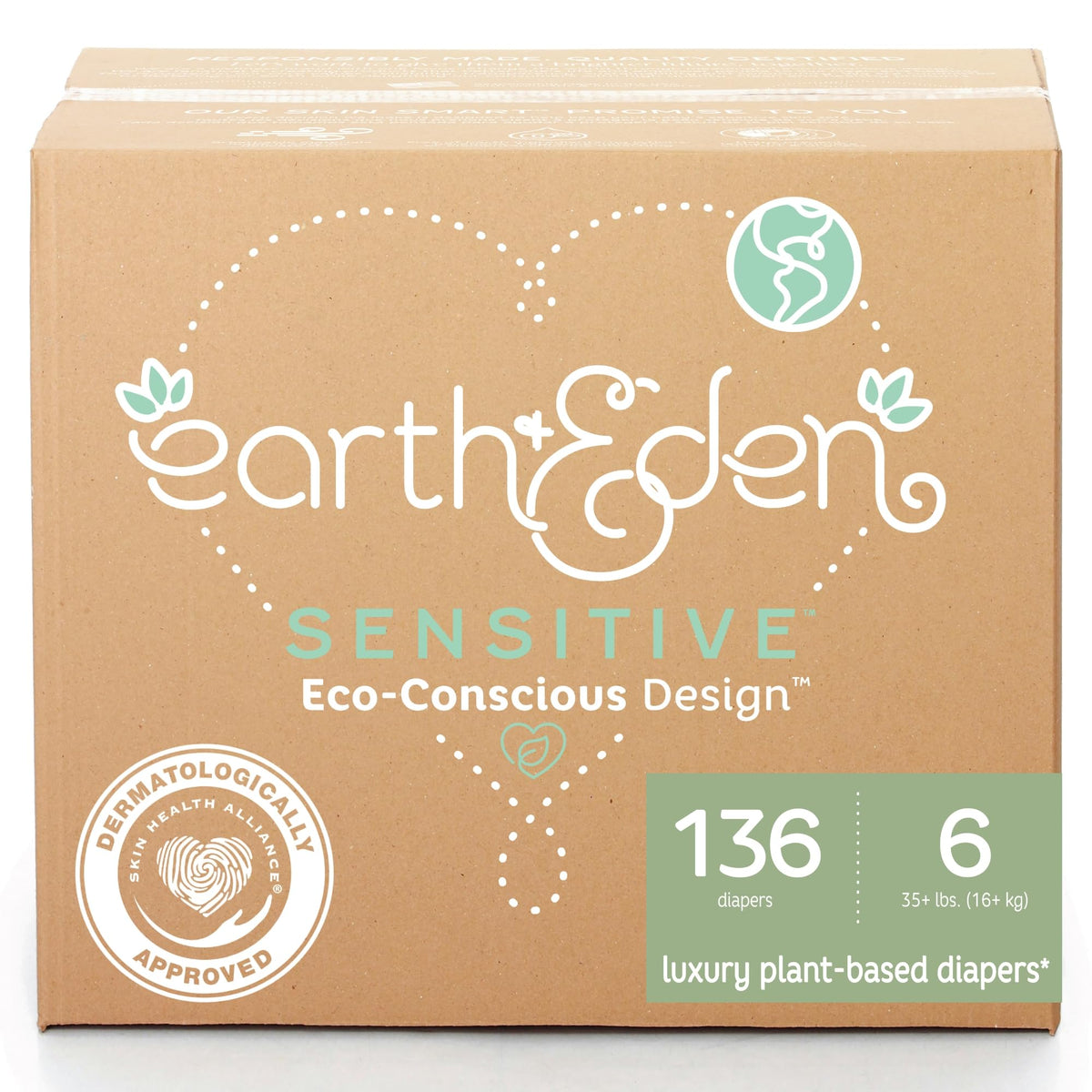 Earth & Eden Sensitive Baby Diapers, Size 7, No Harsh Chemicals, 80 ct