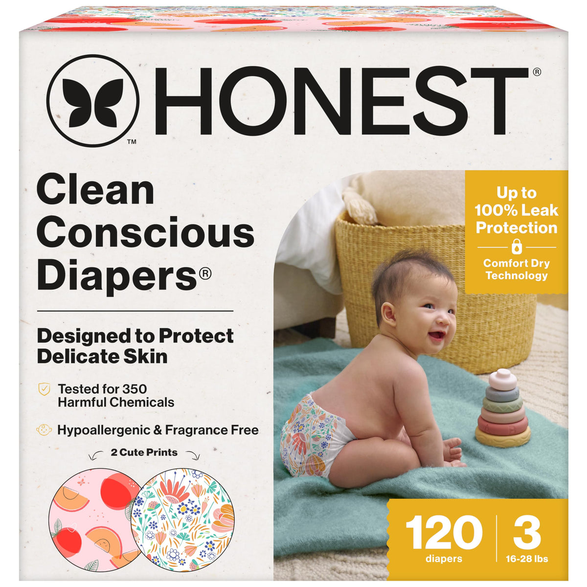 The Honest Company Daytime Diapers, Pattern Play Above All, Size 1, 136ct