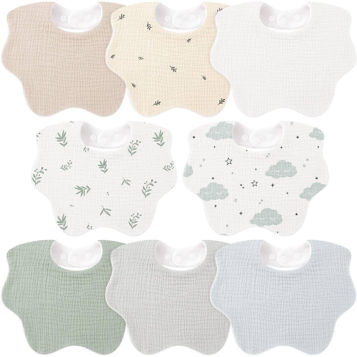 Bearmoss Baby Bibs for Drooling & Teething 8 Pack Muslin Cotton Bibs