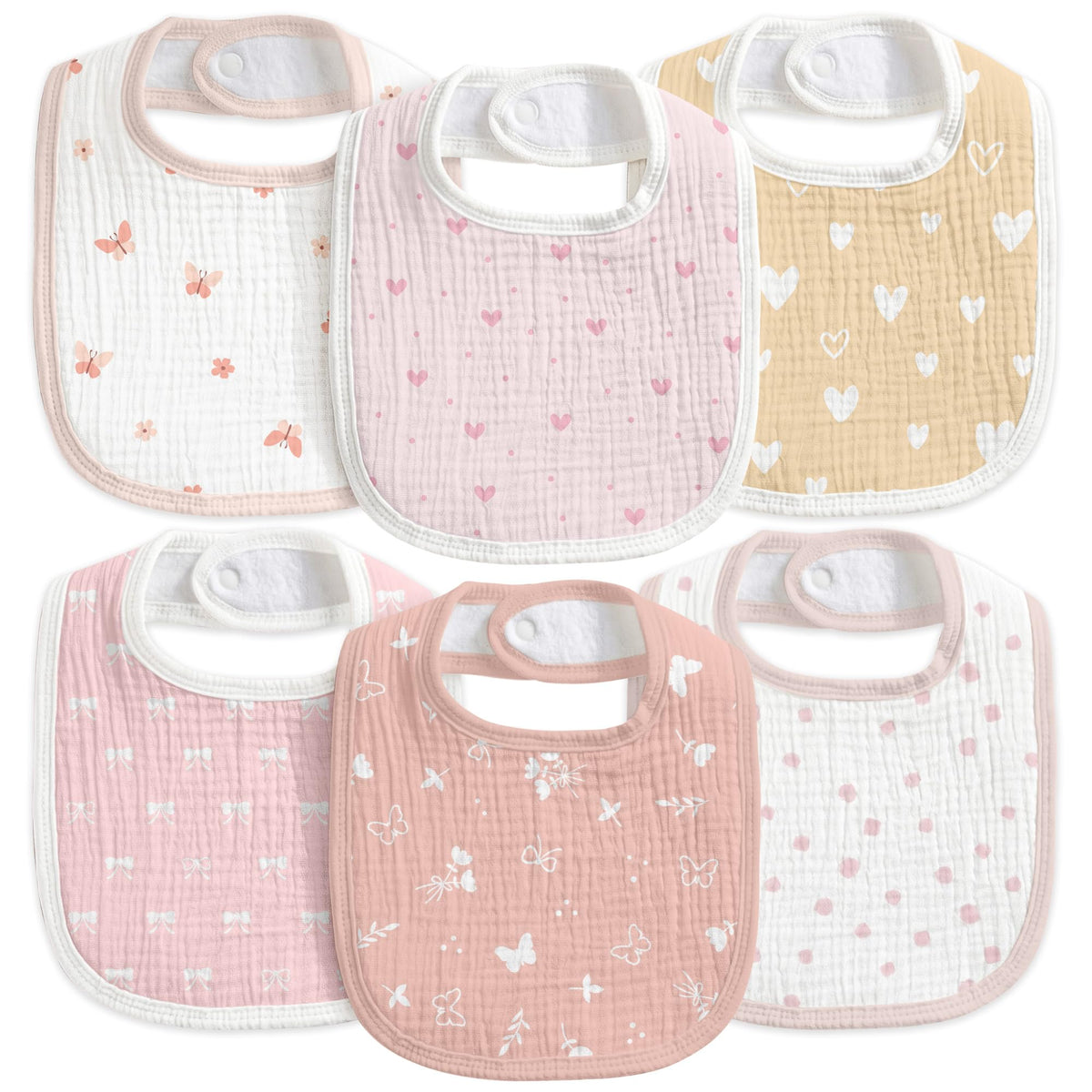 6-Pack Muslin Baby Bibs for Drooling & Teething, Absorbent Bib