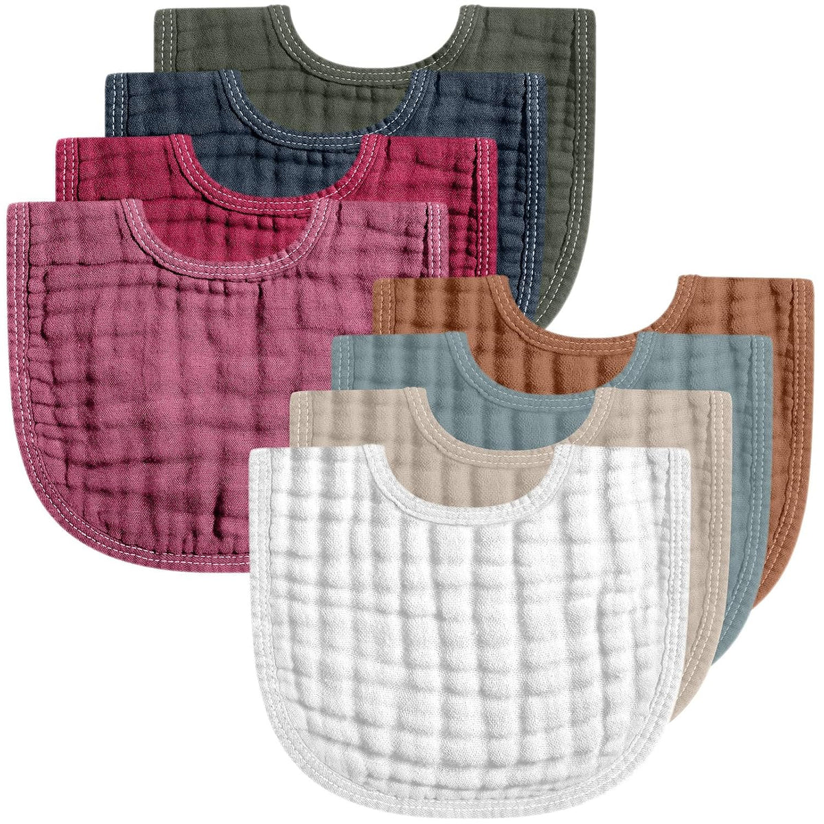 Frienda 8 Pcs Muslin Baby Bibs Waterproof Bib for Drool,Terracotta
