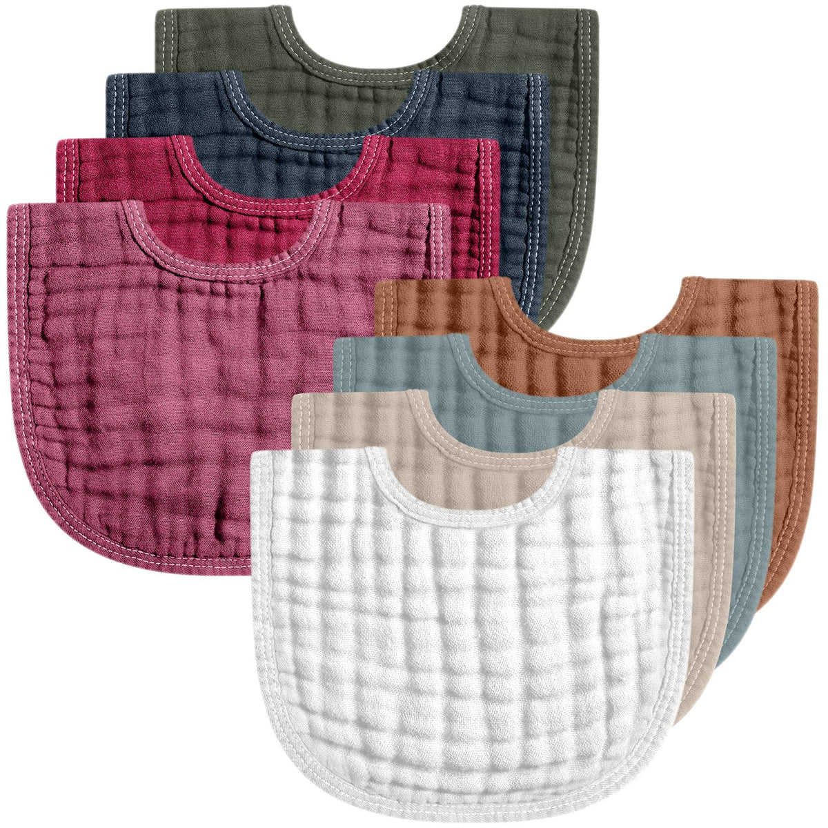 Frienda 8 Pcs Muslin Baby Bibs Waterproof Bib for Drool,Terracotta