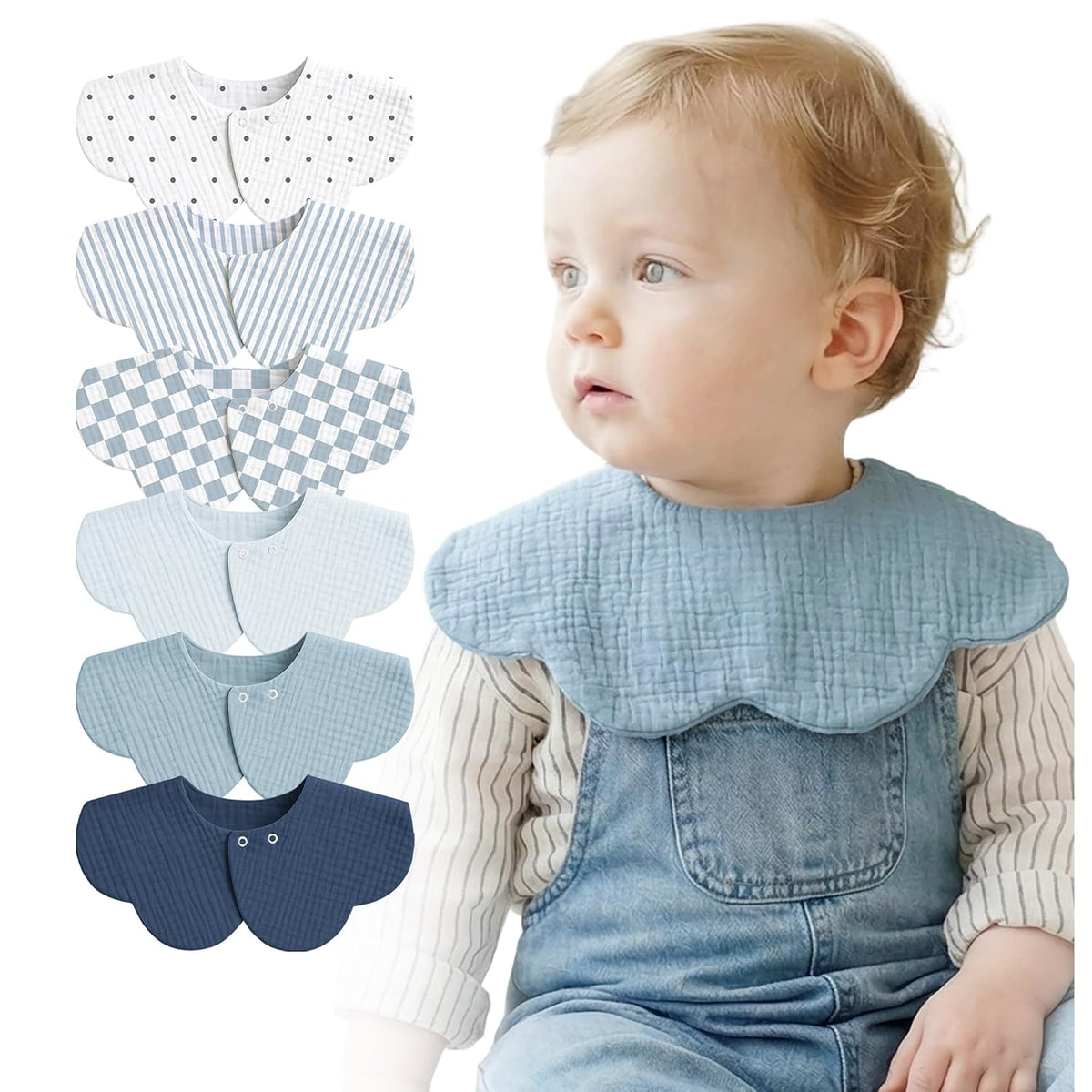 MairMore 6-Pack Muslin Baby Bibs, 360° Rotate Flower-Shaped Drool Bibs