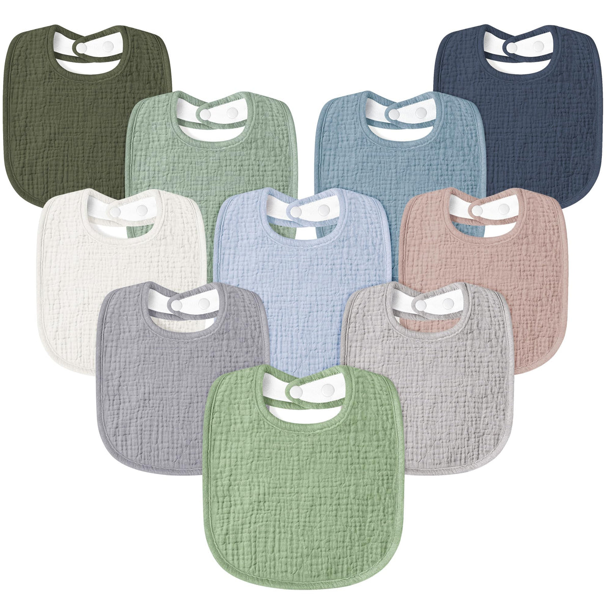Susurration Muslin Baby Drool Bibs 10Pack Soft Square Adjustable Bandana Bibs for Unisex Baby Girls & Boys