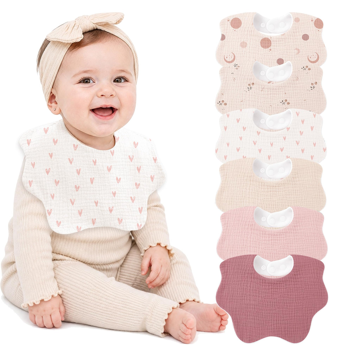 Bearmoss Muslin Baby Bibs for Drooling & Teething Cotton Drool Bib 6 Pack