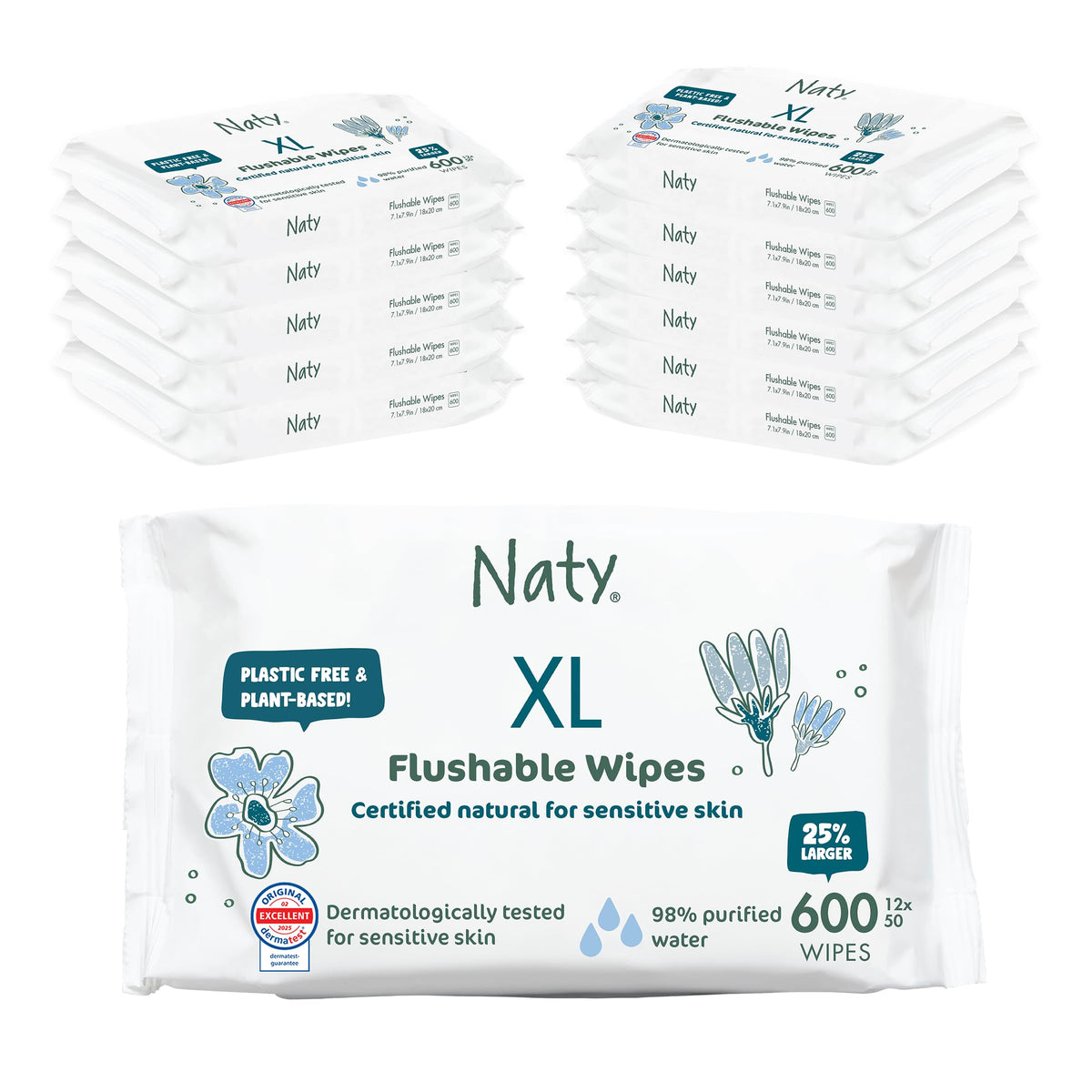 Naty Flushable Baby Wipes for Sensitive Skin, 168 Count (3 Packs)