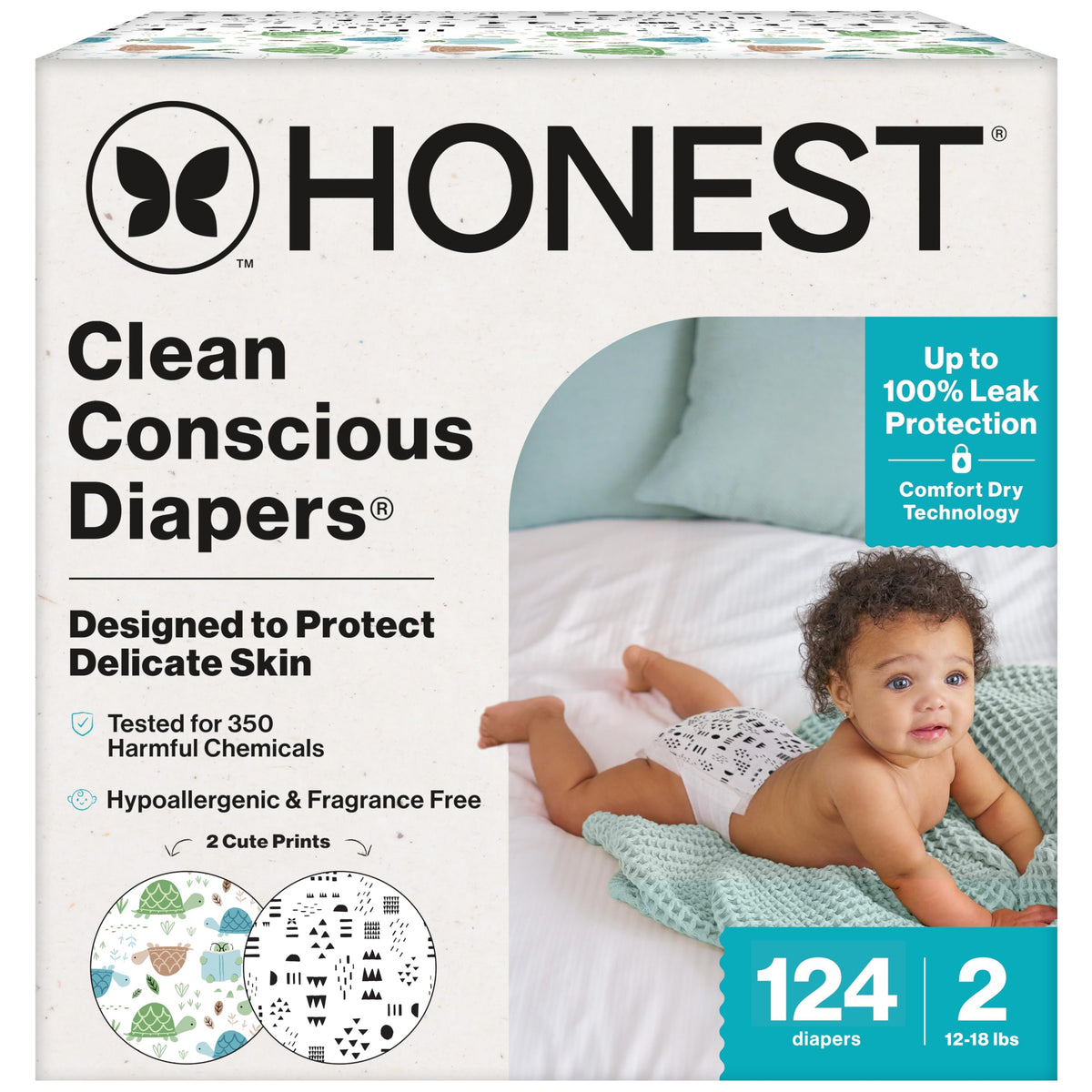 The Honest Company Daytime Diapers, Pattern Play Above All, Size 1, 136ct
