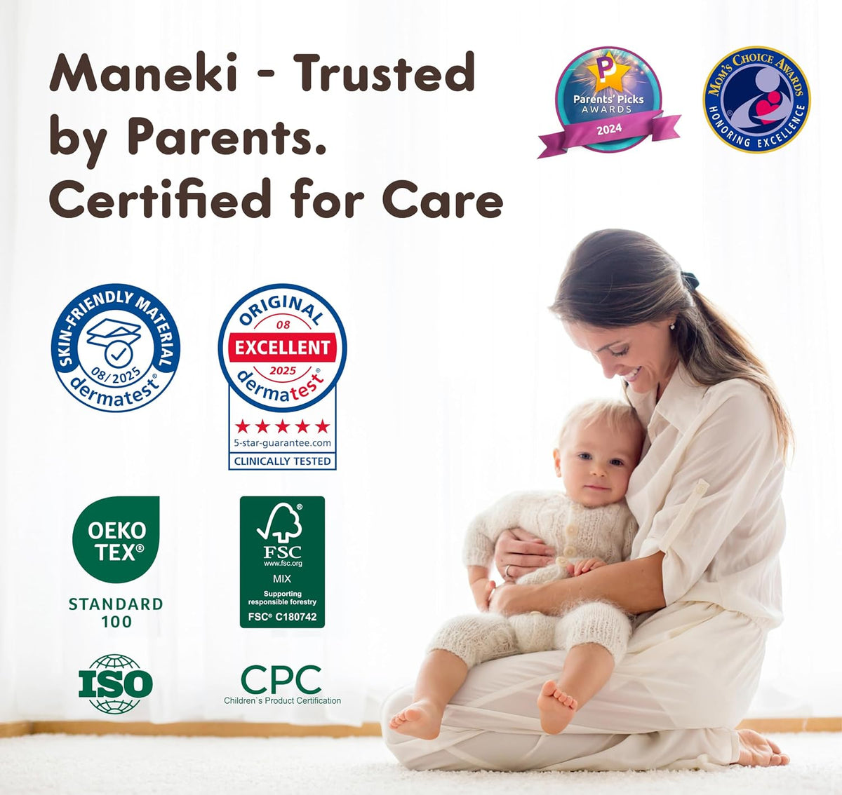 MANEKI Baby Diapers, Size 2 (9–18 lbs), 66 Count – Hypoallergenic, Fragrance-Free & Breathable, Up to 12-Hour Leak Protection for Sensitive Skin