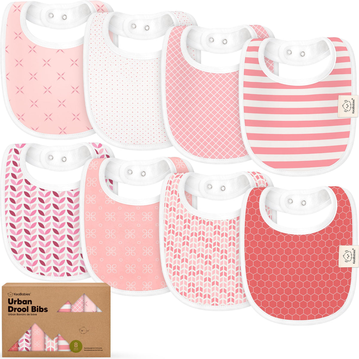 KeaBabies 8-Pack Organic Baby Bibs for Drooling and Teething (Sweet Charm)