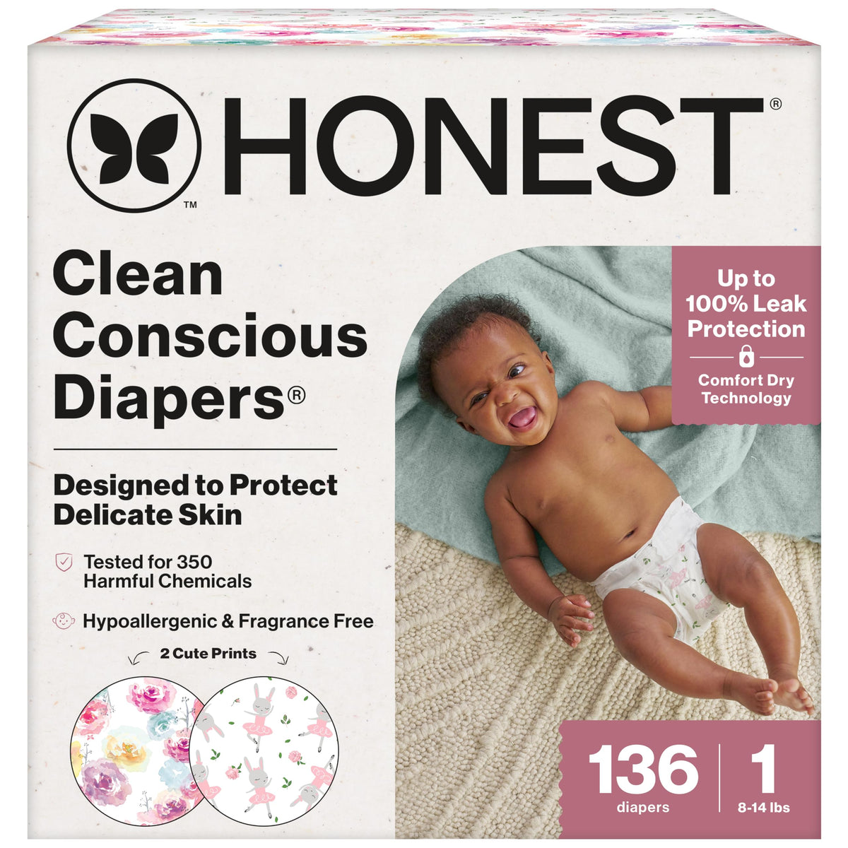 The Honest Company Daytime Daytime Diapers, All the Alpacas, Size 1, 136 Ct