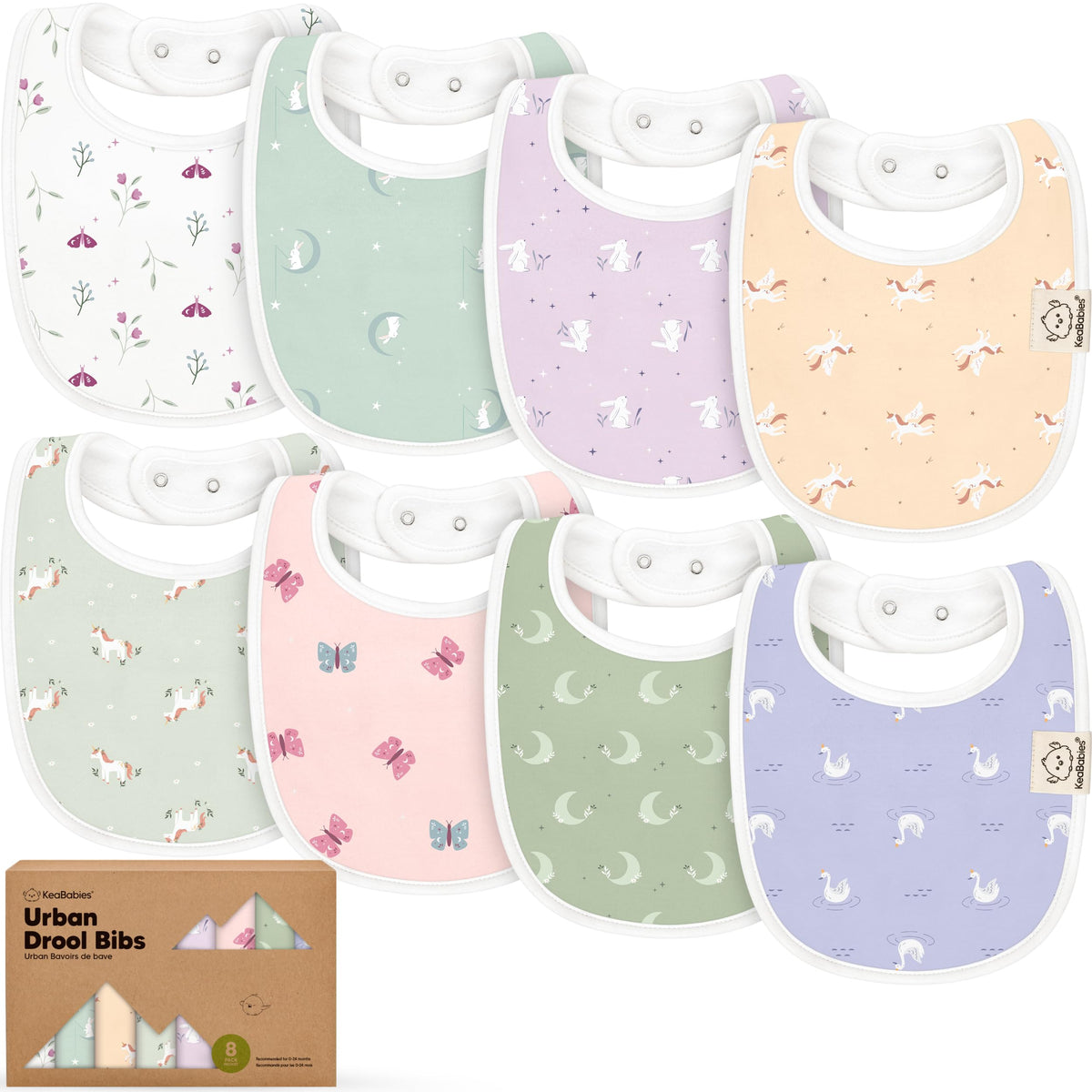KeaBabies 8-Pack Organic Baby Bibs for Drooling and Teething (Sweet Charm)