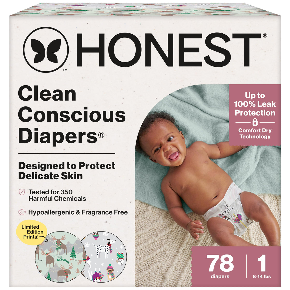 The Honest Company Daytime Diapers, Pattern Play, Size 1, 78 Count