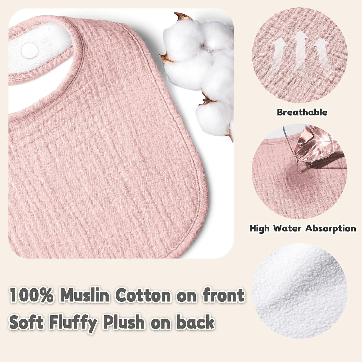 Susurration Muslin Baby Drool Bibs 10Pack Soft Square Adjustable Bandana Bibs for Unisex Baby Girls & Boys
