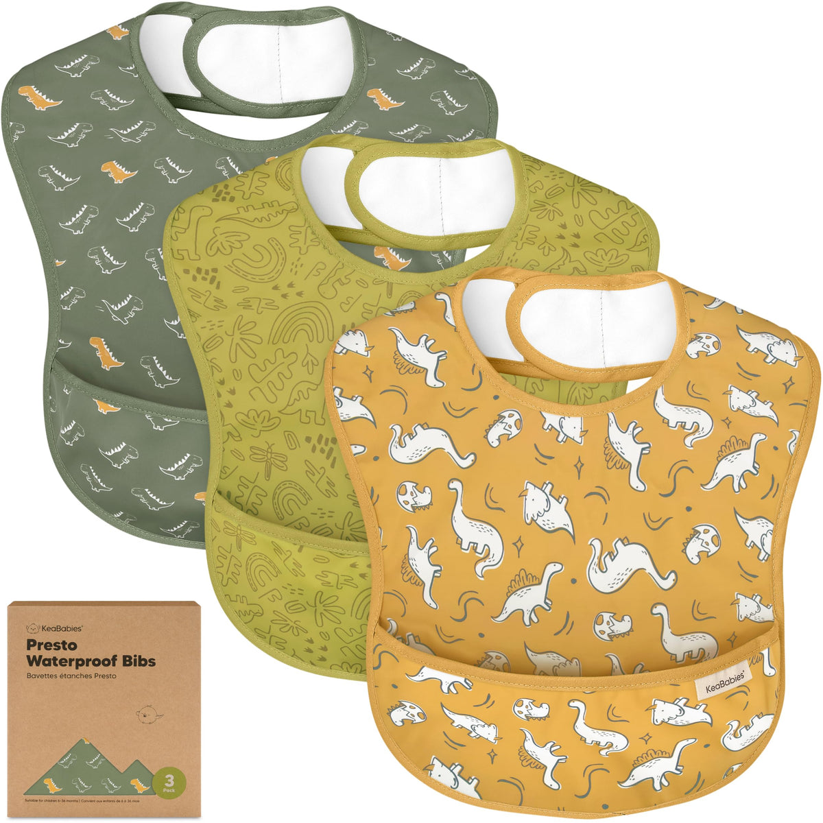KeaBabies 3-Pack Waterproof Baby Bibs for Eating, Lightweight (Ocean)