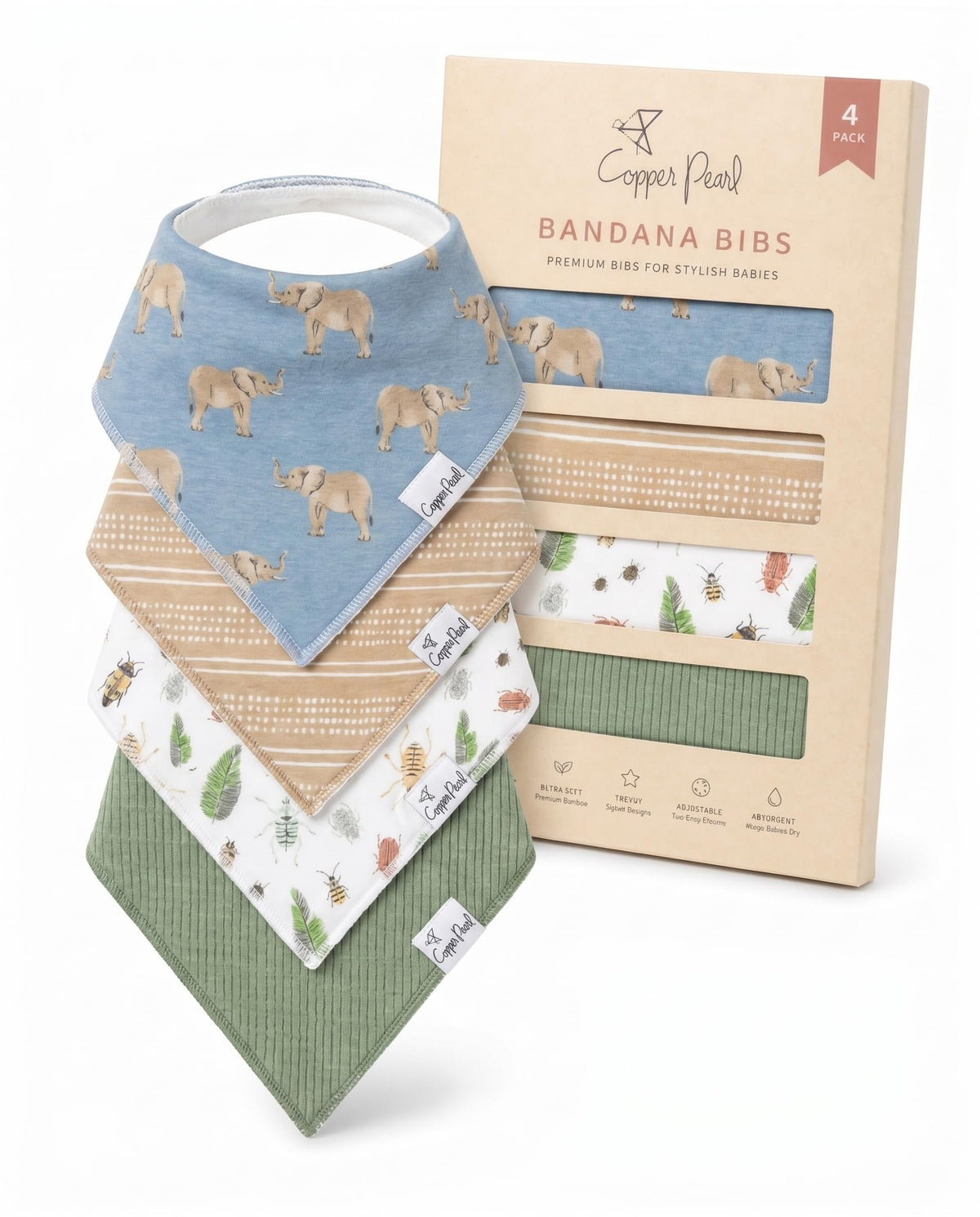 Copper Pearl Baby Bibs 4 Pack & 6 Pack, Bandana Drool Bibs for Baby Girl & Boy, Soft Cotton Bibs for Drooling and Teething