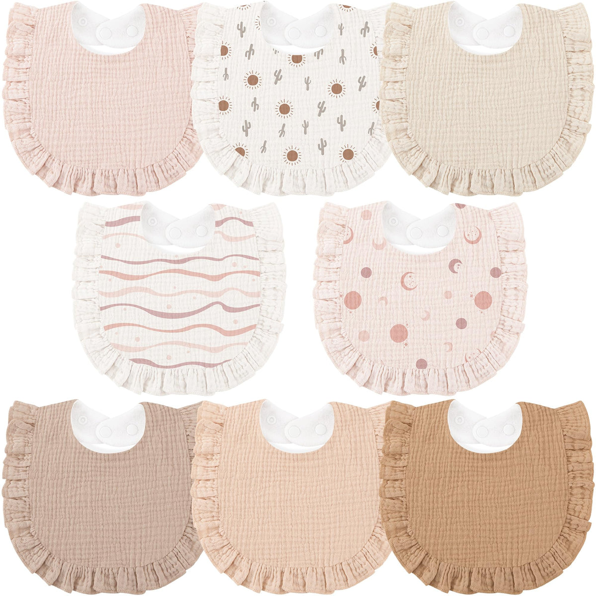 Bearmoss 8 Pack Muslin Baby Bibs for Drooling and Teething, Bibs for Girls