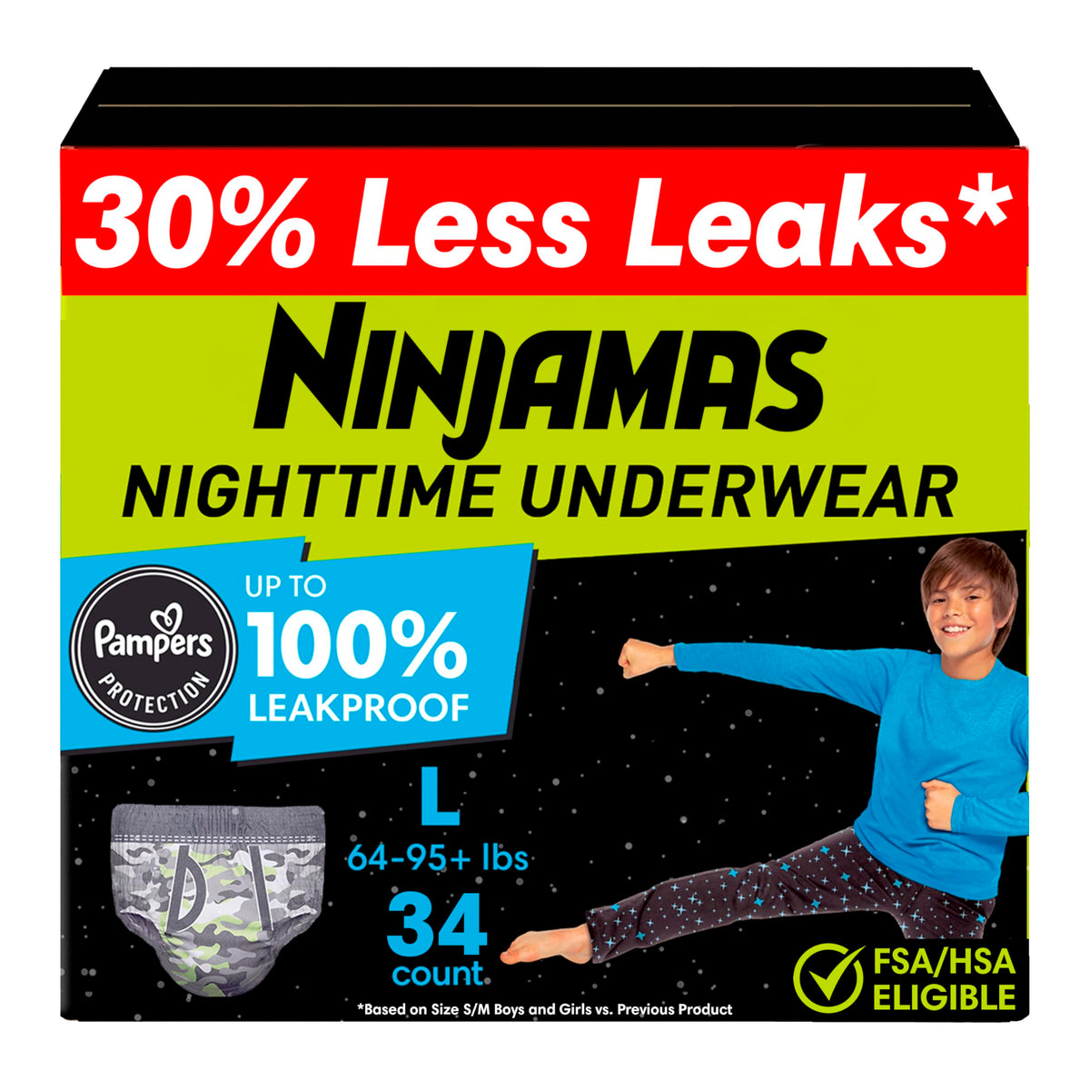 Ninjamas Boys Bedwetting Underwear, Size S/M (38-70 lbs), 14 Count, Overnight Protection, Ultra Absorbent, Hypoallergenic
