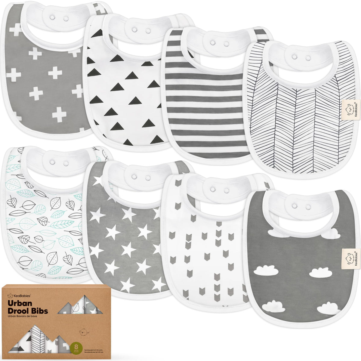 KeaBabies 8-Pack Organic Baby Bibs for Drooling and Teething (Sweet Charm)